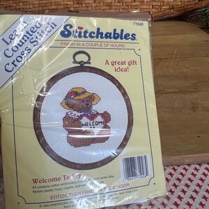 Vintage counted cross stitch kit welcome teddy stitchables